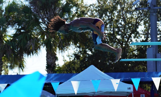 Fort Pierce Central's Aiden Gaines took sixth place in the diving event at the 2022 Florida High School Athletic Association Class 3A Swimming and Diving State Championships on Friday, Nov. 4, 2022, at Sailfish Splash Waterpark in Stuart.
