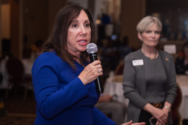 State Sen. Lori Berman speaks to supporters at an election celebration on Nov. 8. Berman said she will not likely refile a bill seeking a state office of diversity, equity and inclusion, given the Republican leadership's war on wokeness.