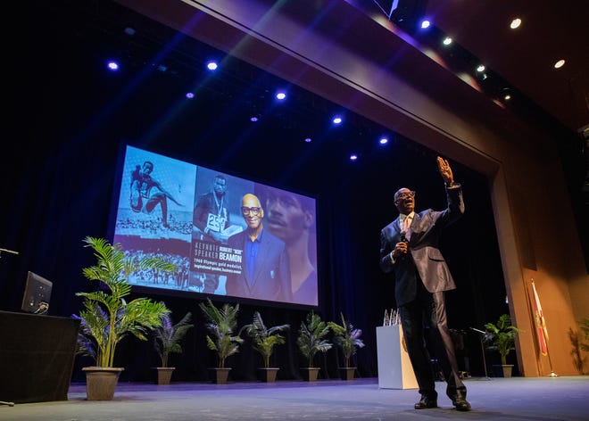 Former US Olympian Bob Beamon speaks at Palm Beach State College during the 24th Annual Dr. Martin Luther King, Jr. Celebration on Jan. 19, 2023