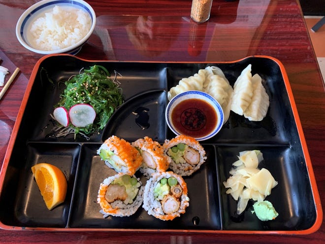Shrimp Tempura Roll, Steamed Pork Gyoza, and Seaweed Salad. Pick two items for $12 or three items for $16.