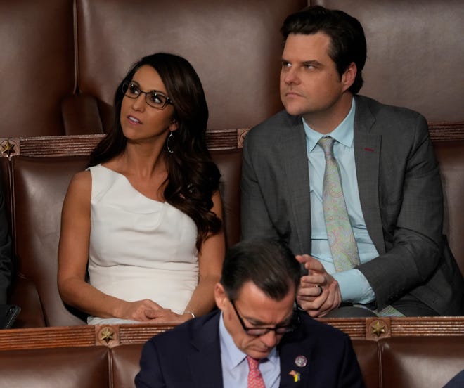 Congressman Matt Gaetz and Colorado U.S. Rep. Lauren Boebert, seen here before Ukraine President Volodymyr Zelenskyy's speech to Congress last month, both voted against Republican Kevin McCarthy on Tuesday.