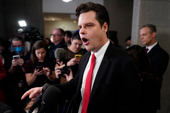 Florida Congressman Matt Gaetz, shown here arriving for a meeting with the GOP Conference at the Capitol in Washington, led a historic, if not awkward, revolt against Republican leadership during Tuesday afternoon's vote for U.S. House speaker.