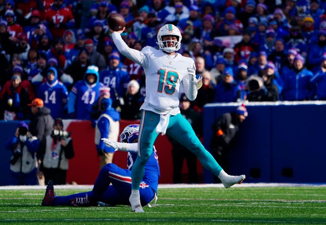 Dolphins rookie Skylar Thompson posted a quarterback rating below 45.0. Thompson had his moments. But what might have been if Tua Tagovailoa was healthy enough to start on Sunday. [GREGORY FISHER/USA TODAY SPORTS]