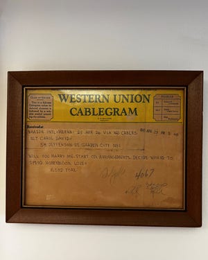 Western Union Telegram Floyd York used to propose to his wife in April 1946.