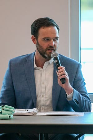 District 2 State Representative Alex Andrade, R-Pensacola, answers questions from constituents during a town hall meeting on Tuesday, May 11, 2021, at the Bayview Community Center.