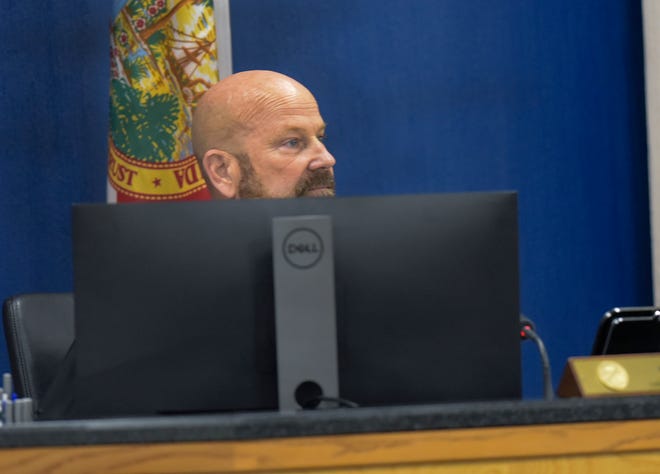 Circuit Judge Sherwood Bauer listens to the comments from family member of the victims during a court proceeding for accused killer Austin Harrouff  at the Martin County Courthouse on Monday, Nov. 28, 2022 in Stuart. Harrouff was found not guilty by reason of insanity for killing John Stevens III, 59 and Michelle Mishcon, 53, during a brutal attack Aug. 15, 2016 at their home on Southeast Kokomo Lane in southern Martin County.