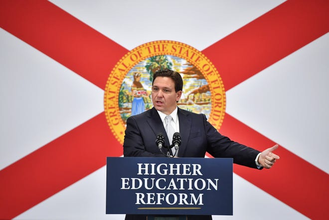 Governor Ron DeSantis announced his proposed legislation to reform higher education in Florida during a press conference Tuesday morning a State College of Florida in Bradenton.