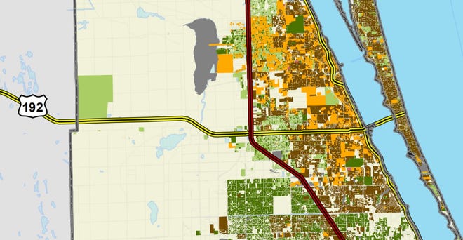 The dark green areas on this Florida Department of Health map are parcels with known septic tanks. The lighter green areas are parcels suspected to have septic tanks. The dark brown areas are parcels known to be hooked to municipal sewer service, and the orange areas are likely to be hooked to sewer.
