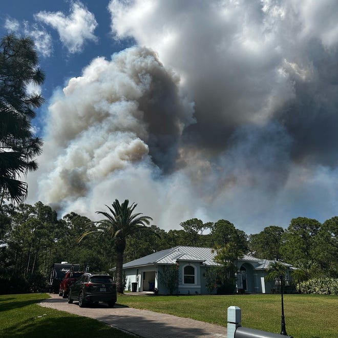 A fire torched 80 acres of land near Christ Fellowship Church, South Fork High School and the Foxwood neighborhood in Martin County March 26, 2023.