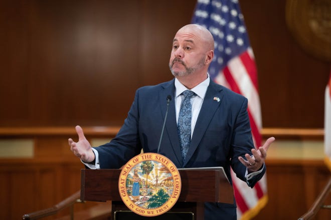 Rep. Blaise Ingoglia speaks during a press conference held in the Cabinet room at the Capitol Tuesday, Feb. 2, 2021.