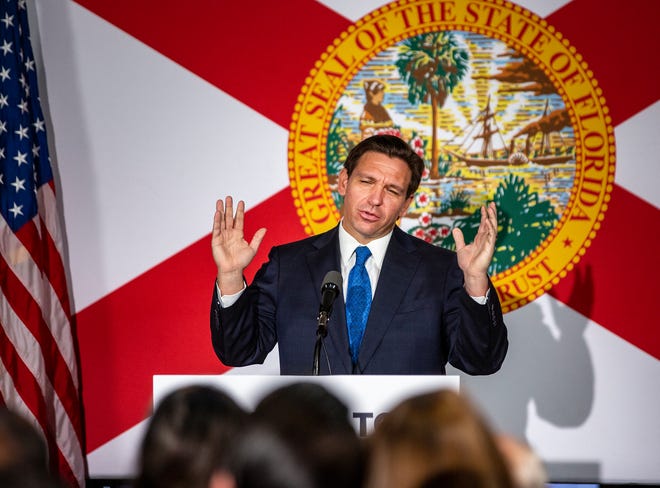 Gov, Ron DeSantis visited The Fire restaurant in downtown Winter Haven on Thursday to criticize the federal response to COVID-19 and praising his own administration. Accompanying him at the event was Florida Surgeon General Joseph Ladapo.