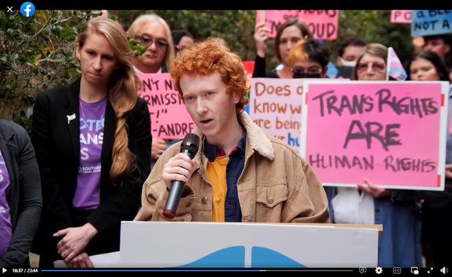 Jacob Wiley, 18, speaks at an Equality Florida news conference before the Feb. 10 Florida Board of Medicine meeting.