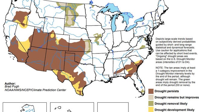 The Climate Prediction Center's seasonal drought outlook through June 30, 2018.