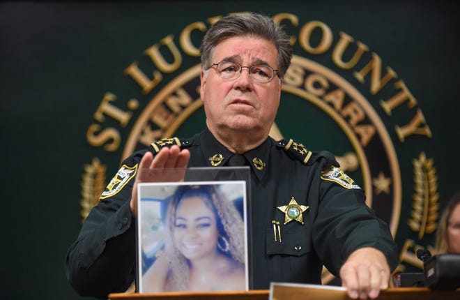 St. Lucie County Sheriff Ken Mascara comments on the Martin Luther King Jr. Day fatal shooting of Nikkitia Bryant on Jan. 16, 2023, during a news briefing on Monday, March 20, 2023, at the Sheriff's Office in Fort Pierce. "We want justice for her. We want justice for this family," Mascara said. He announced the arrest of the accused shooter.