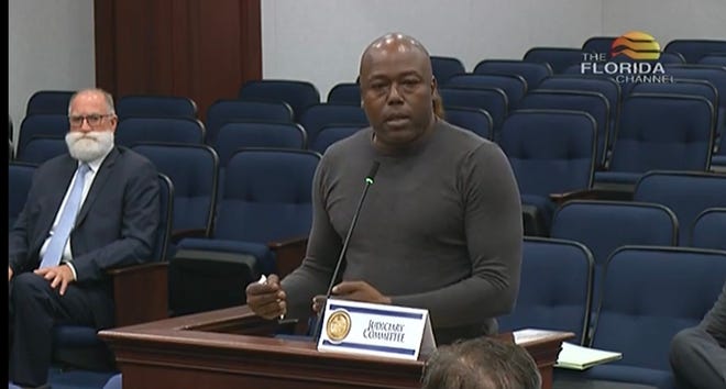 Herman Lindsey, who was wrongfully convicted of murder and sent to Florida’s death row in 2006 only to be exonerated by the Florida Supreme Court several years later, gives public testimony at the House Judiciary Committee meeting on Friday, March 31, 2023.