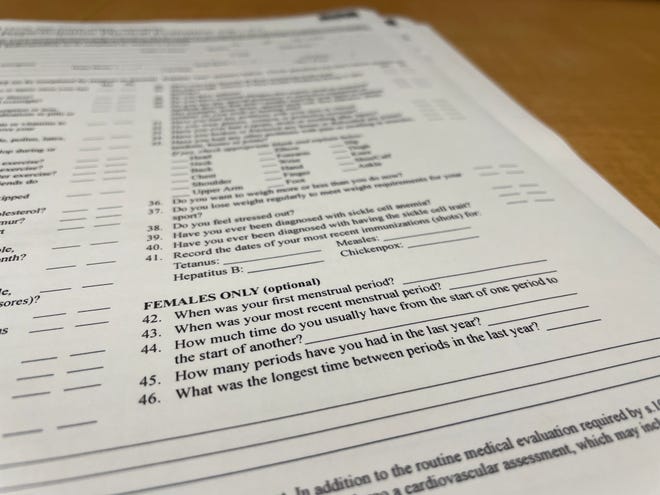 From 2002 until February 2023, The Florida High School Athletics Association asked female athletes about their periods along with three dozen other questions on physical and mental health. The menstrual questions were removed in 2023 after immense public scrutiny.