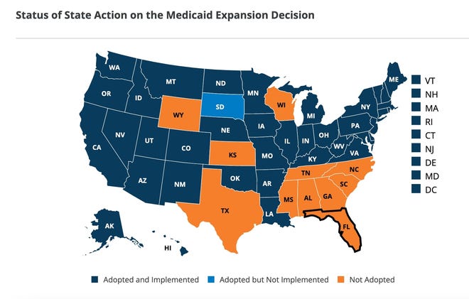 A map from the Kaiser Family Foundation shows which states have expanded Medicaid.