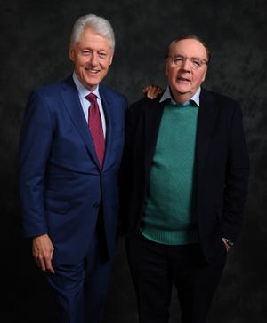 Author James Patterson, right, stands alongside former President Bill Clinton. The two teamed up in 2018 on a mystery called "The President Is Missing." More recently, one of Patterson's young adult series titles was removed from a Florida elementary school library, drawing a concerned response from the author.