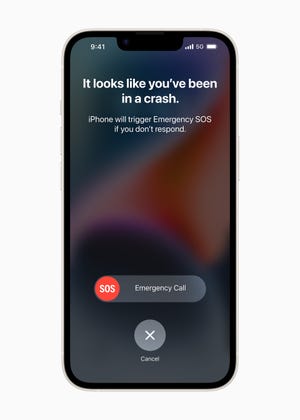 A new feature on iPhone 14 models is car crash detection. The smartphone can detect a severe car crash and then call 911. With iOS 16, your iPhone 14 can also send an emergency SOS text via satellite if you are out of cellular and Wi-Fi coverage.