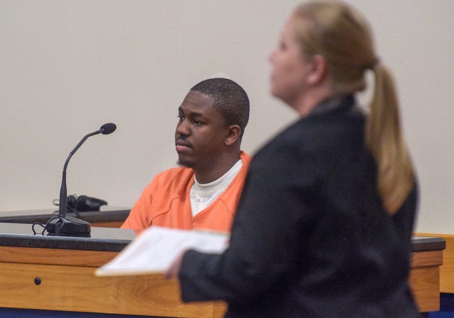 Alton Lee Edwards (right) a former Martin County High School boys basketball assistant coach, waits to take the stand with his attorney Whitney Duteau (right) during a plea hearing before Judge William Roby on Tuesday, March 7, 2023 at the Martin County Courthouse in Stuart. Edwards pleaded no contest to six counts of lewd computer solicitation of a minor by an authority figure and was sentenced to seven years in prison concurrent on three counts.