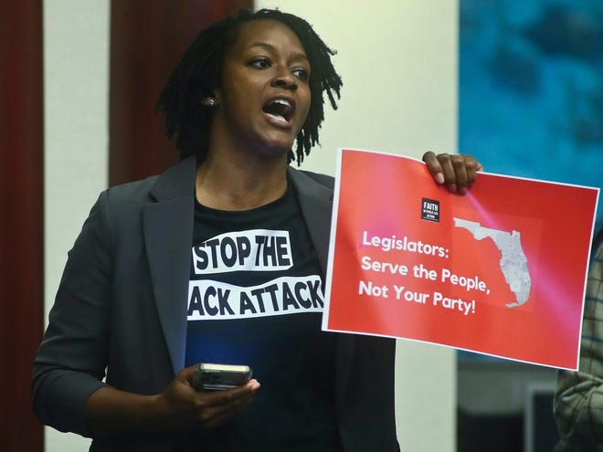 Rep. Angie Nixon, D-Jacksonville, was among several Democrats who staged a brief protest last year before the state House approved a congressional redistricting map advanced by Gov. Ron DeSantis.
