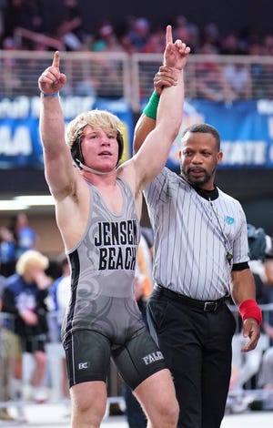 Jensen Beach senior Ryan Mooney defeated Somerset's Matthew Velasco with a 5-1 decision to win the state title in 1A at 126 pounds at the FHSAA Championships held at Silver Spurs Arena on Saturday, Mar. 4, 2023 in Kissimmee.