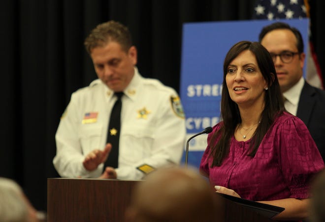 Lt. Gov. Jeanette Nuñez speaks at Indian River State College during a press conference announcing the launch of Florida’s local government cybersecurity grant program on Friday, March 10, 2023, in Indian River County. The ongoing state measures to protect towns and counties from online threats targeting local governments brought speakers like Sheriff Eric Flowers and Indian River State College President Timothy Moore to speak on the matter during the press conference.