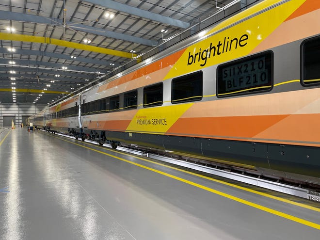 Bright Orange 2, Brightline’s newest passenger train, arrived from California in mid-February at the company's vehicle maintenance facility in Orlando.