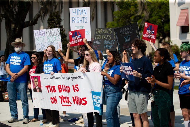 Dozens gathered outside the Florida Capitol for the March for Our Lives Rally as the crowd demanded stricter gun control laws Thursday, March 23, 2023.