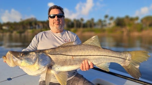 Joe Riggio of the Jersey Shore caught & released this 42-inch snook April 1, 2023 in the Indian River Lagoon near Jensen Beach while fishing with Capt. Jim Walden of Night Stalker charters.