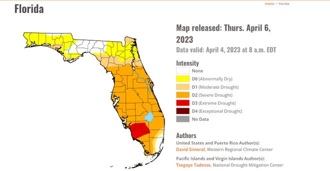 Severe drought has spread through Palm Beach County except for an extreme southeast portion of Boca Raton.