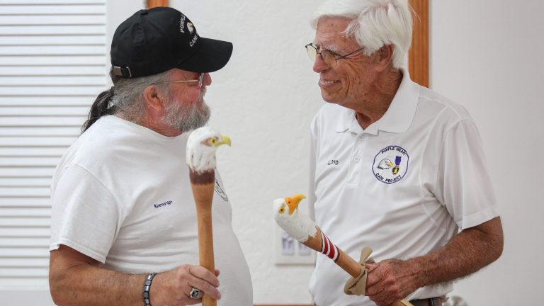 Purple Heart project: Canes again carved for wounded vets after Covid pause